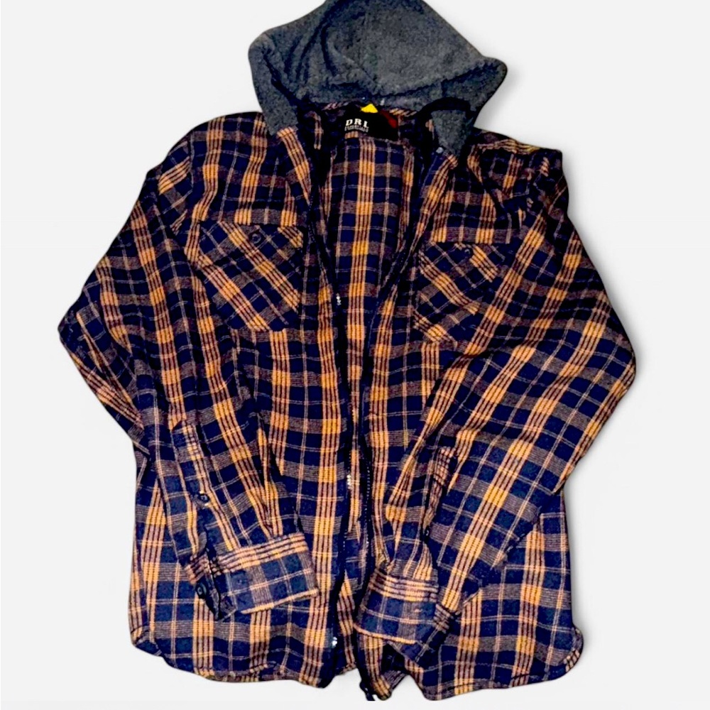 DRL ESSENTIALS orange and navy blue zip-up flannel hoodie XL (SUPER SOFT)